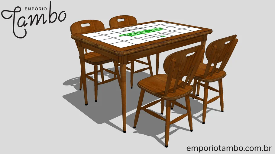 Mesa retangular de madeira com 28 azulejos e 4 cadeiras para cozinha bar restaurante sala de jantar