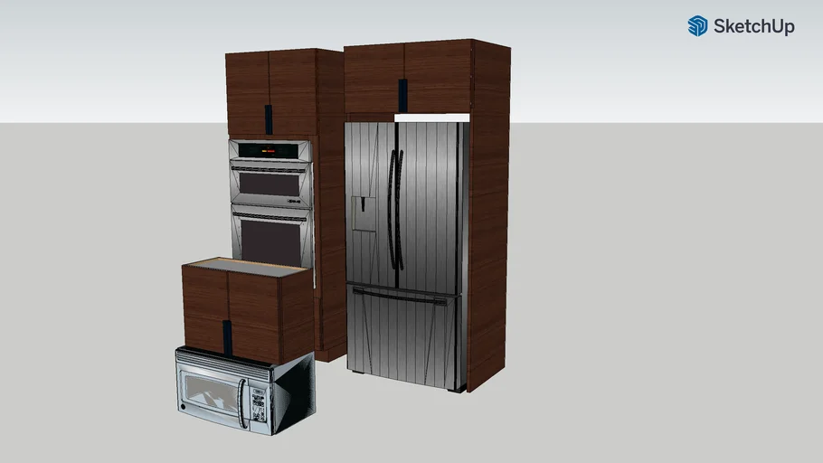 90”H WALNUT SLAB DOOR APPLAINCES CABINETS