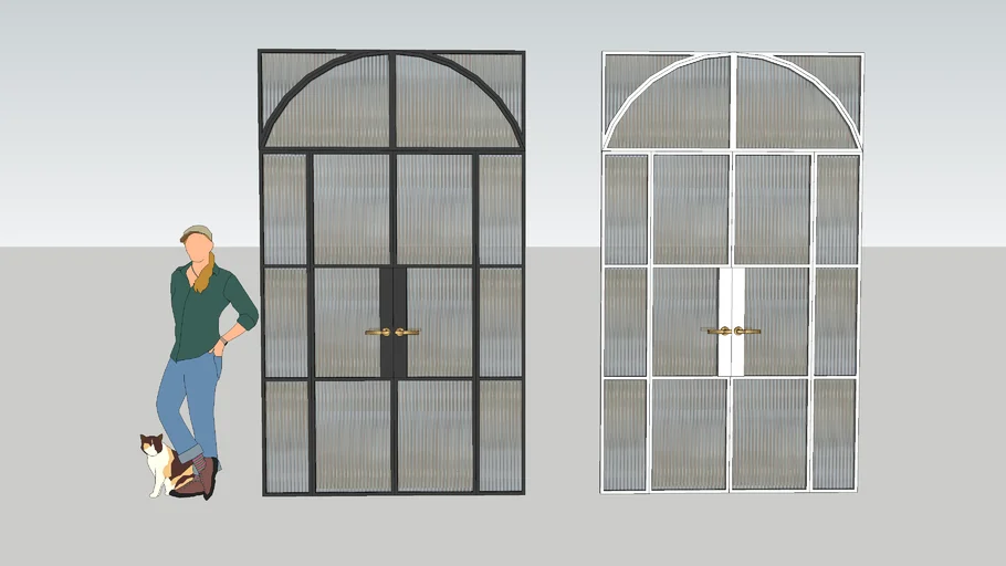 Mild steel french door fluted glass