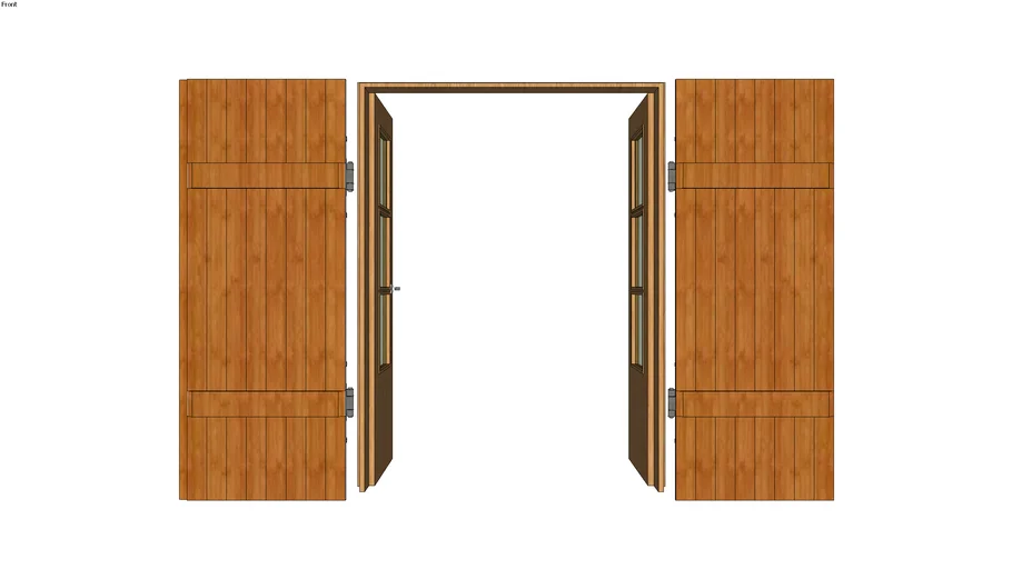 Puerta exterior doble con persianas  de madera rustica