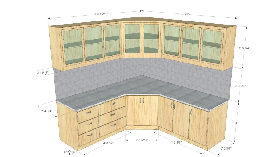 L shape kitchen cabinet.