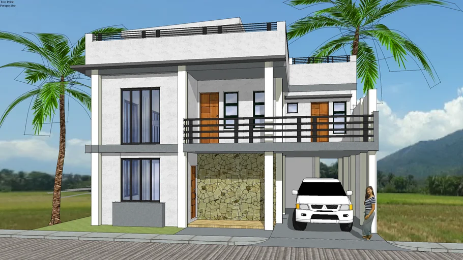 A two storey house with roofdeck