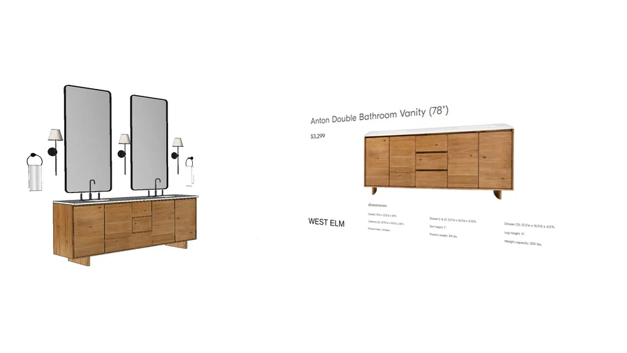 VANITY ANTON DOUBLE BATHROOM VANITY 78