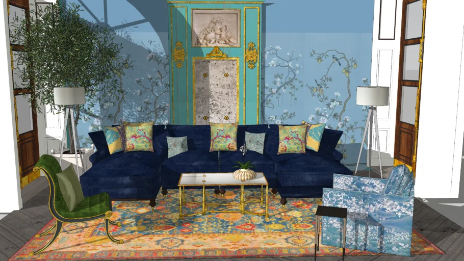 Traditional Sectional Sofa in Threads' Indigo Velvet