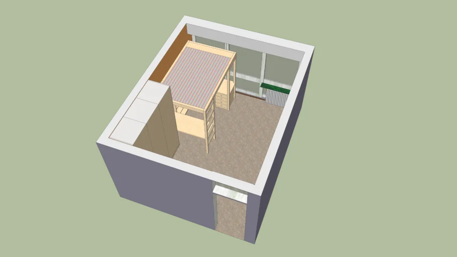 Room with furniture and elevated bed