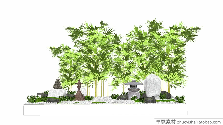 日式庭院园林景观小品假山绿植