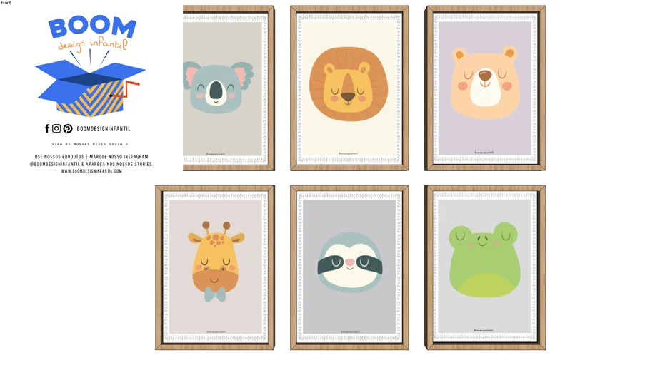 Quadro infantil conjunto de cabeça de bichos