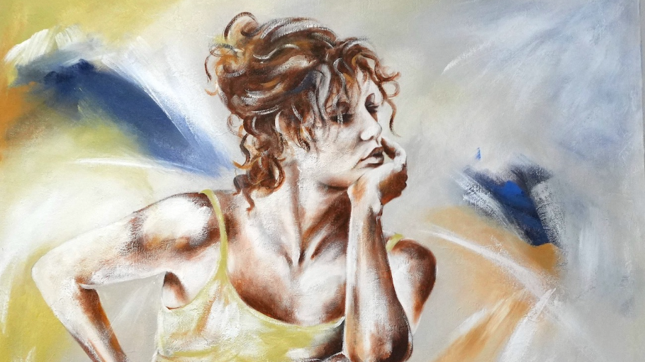 Expressive Figurative Painting 110*130 cm with Abstract Background