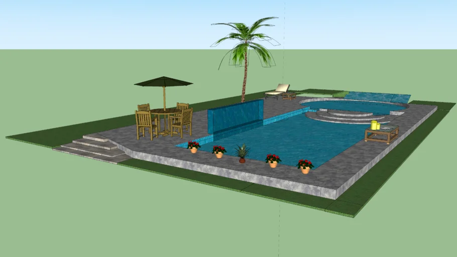 pool with hot tub and water fall
