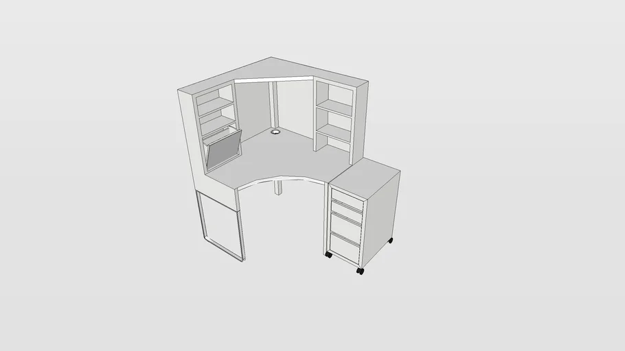 IKEA MICKE Corner workstation, white, storage on castors
