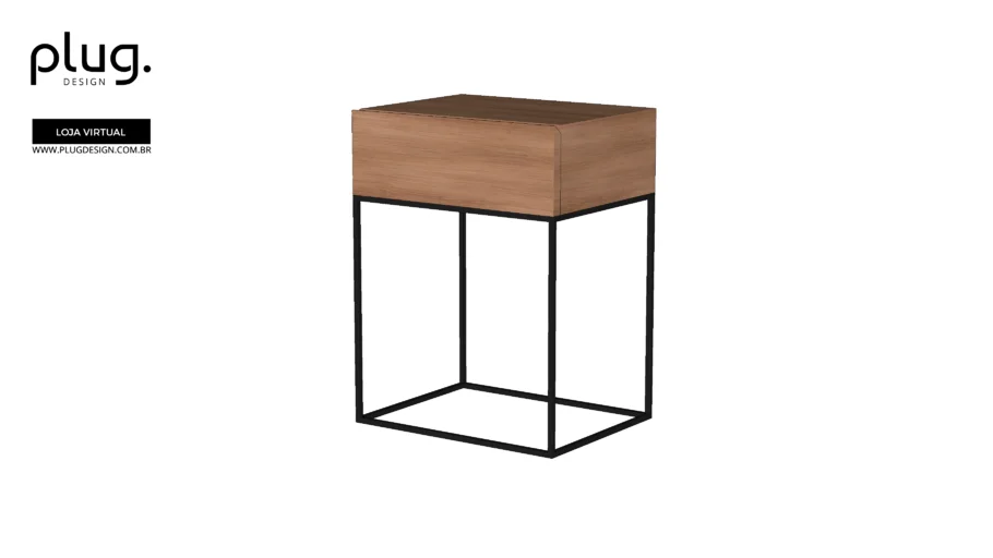 Mesa de Cabeceira Oásis 45x35x60 Plug Design Vray On | Criado mudo Madeira e Metal