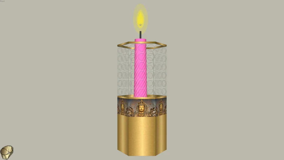 porta velas sextavado com vidro e metal dourado+chama 3D