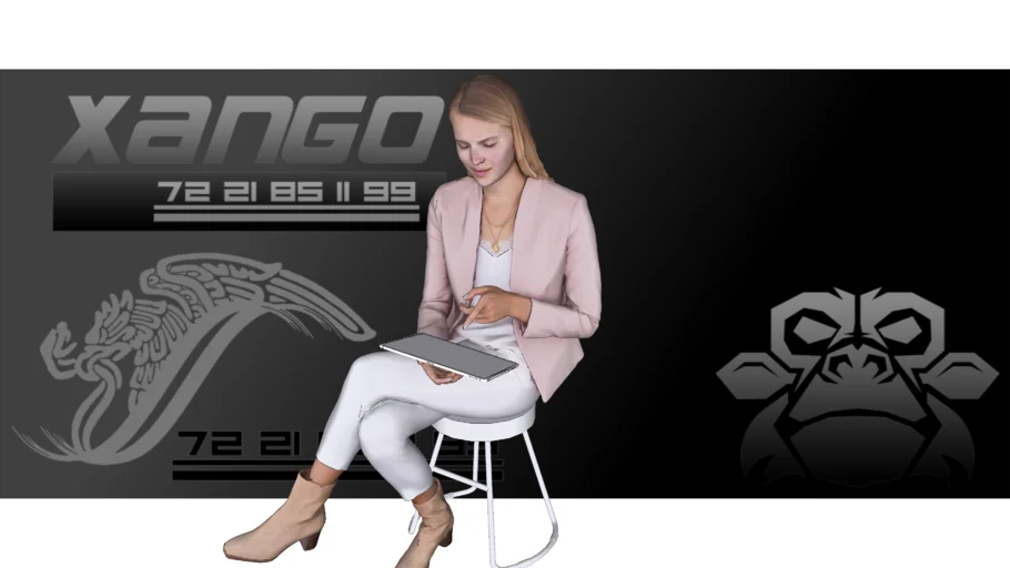Persona mujer sentada con tableta banco oficina - xango3d