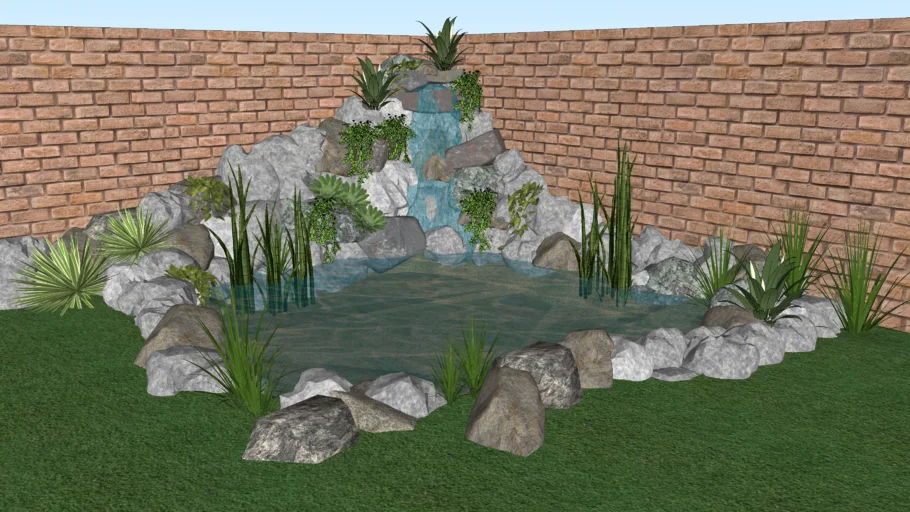 Mini lago artificial com fonte