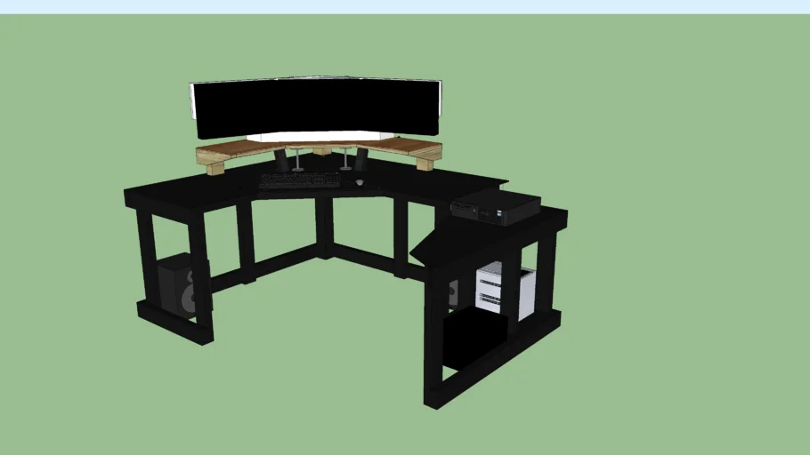 Corner Desk with Triple Monitor Stand