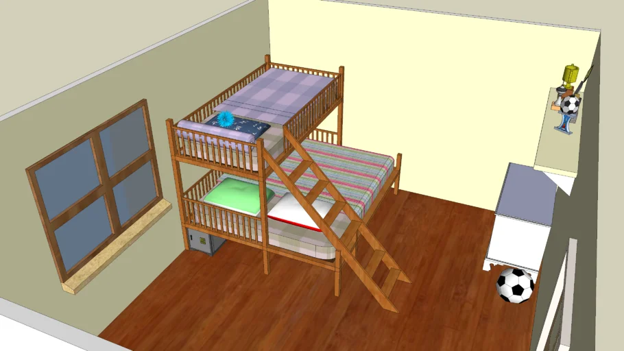 Children's Bedroom with Bunk Bed and Shelf