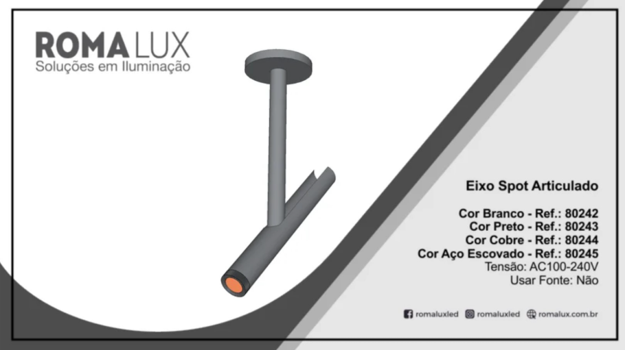 Romalux - Eixo Spot Articulado - 80242, 80243, 80244, 80245