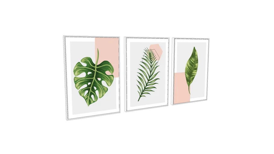 Conjunto de 3 quadros Folhagem