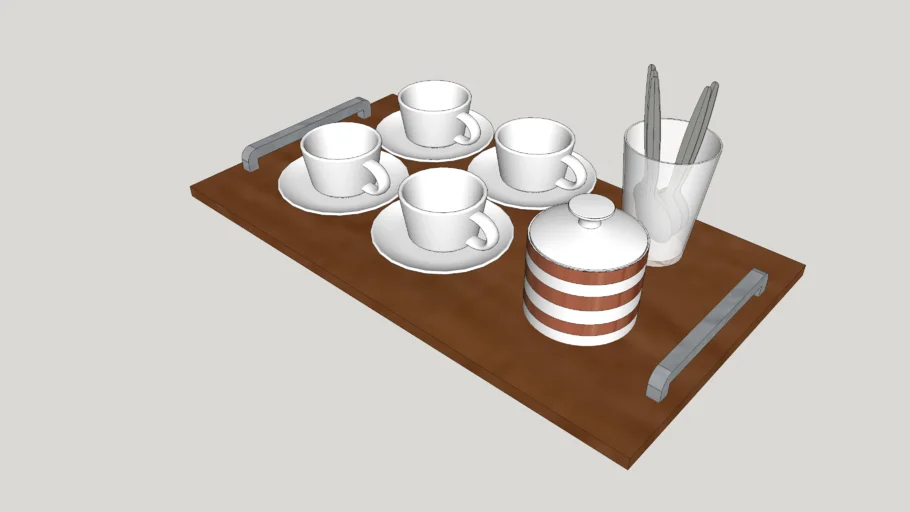 Utensílios de cozinha - Conjunto para café com xícaras, açucareiro e colheres.