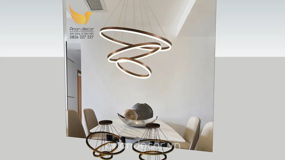 Đèn thả vòng tròn 3 tầng thân nâu cafe  hiện đại THD-7051