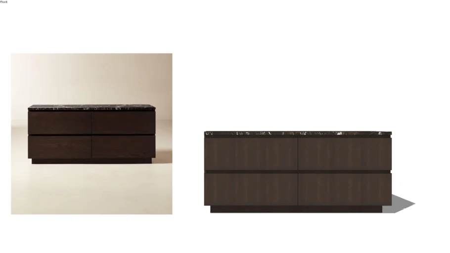 Logan 4 Drawer Oak Wood And Marble Low Dresser - CB2