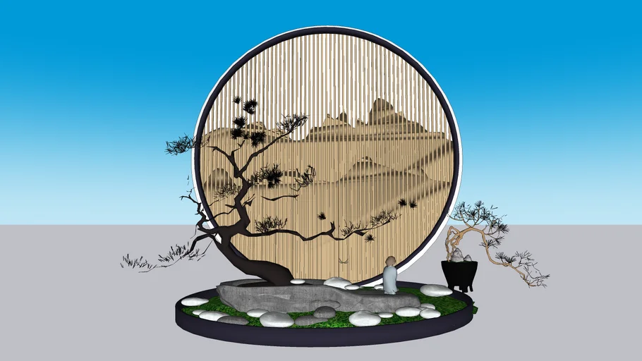 【草图溜溜网】中式禅意庭院景观SU免费模型-www.caotu66.com
