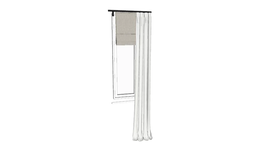 Window with curtain pole and roman blind