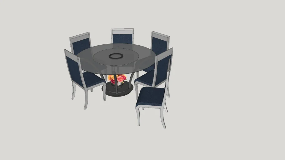 GLASS TOP DINING TABLE WITH LAZY SUZY AND SIX LEATHER COVERED CHAIRS