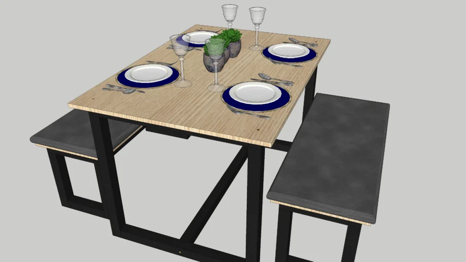 mesa de jantar e bancos estilo industrial