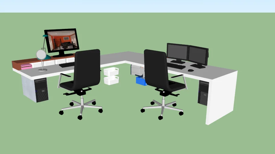 Modern corner office desk for two people