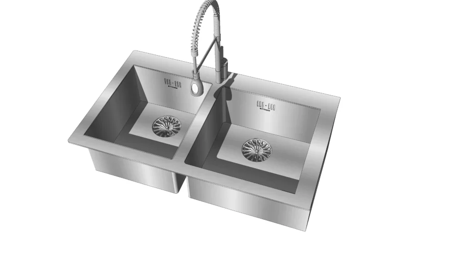 kitchen inox double sink 90