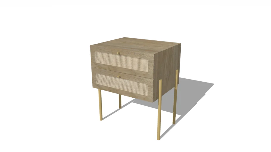 Mesa de Cabeceira 2 Gavetas Palhinha Pé Metal Dourado