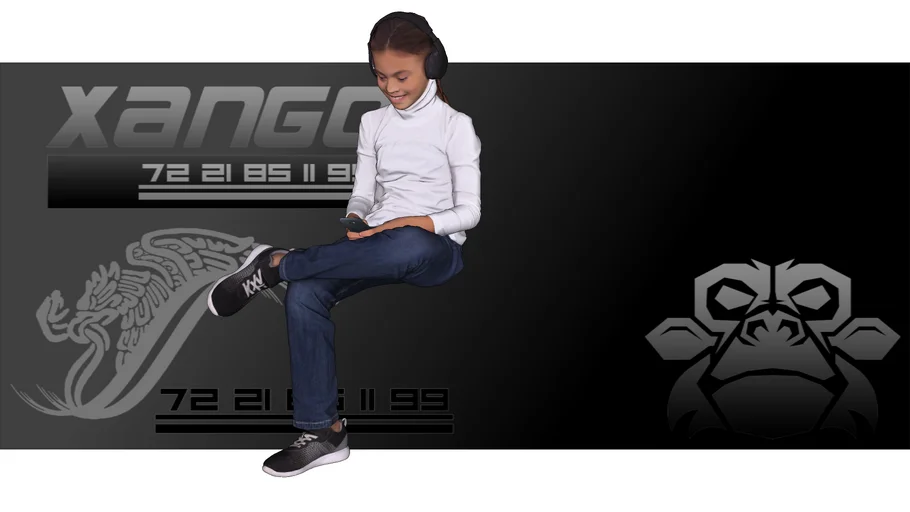 Niña con audifonos sentada, girl with headphones sitting, menina com fones de ouvido  - xango3d