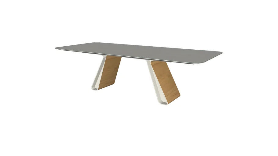 Wembley Dining Table in Almond Glass and Natural Oak by Modloft