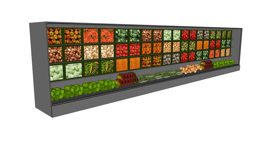 Supermarket fruits and vegetables long fridge