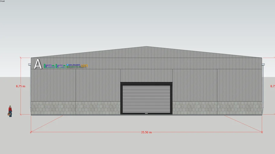 แบบโกดัง HW-H ขนาด 35.5x70x8.8 เมตร เสาและโครงหลังคาบีม