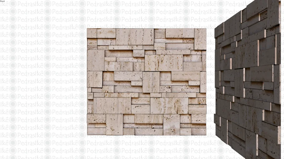 Mosaico IKÊ PEDRAS - 60 H - Mármore Travertino Bruto - Alto e Baixo - Aleatório