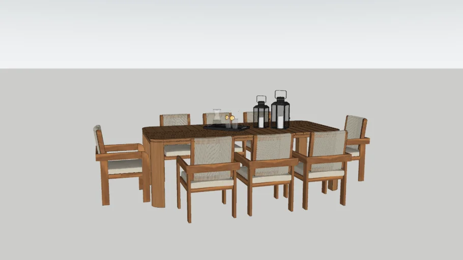Grid top dining table + Slatted wood and rope chair - West Elm