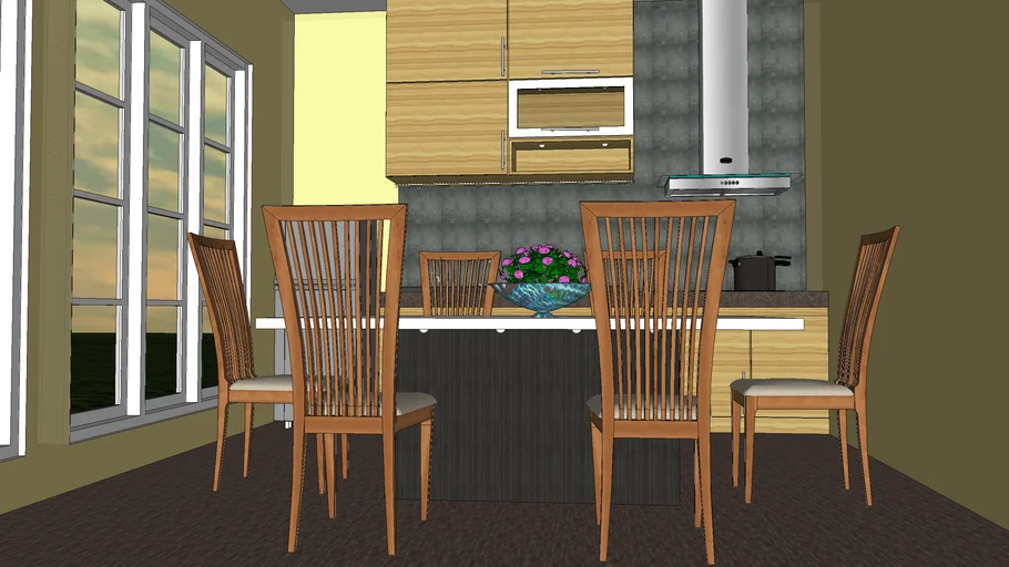 Kitchen interior model with sky dome(evening)