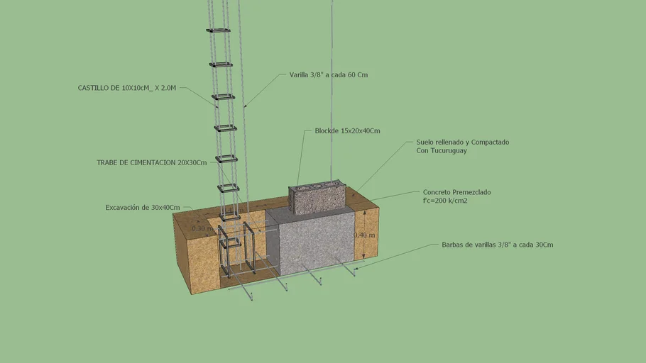 Cimentación para bardas de block de 6"