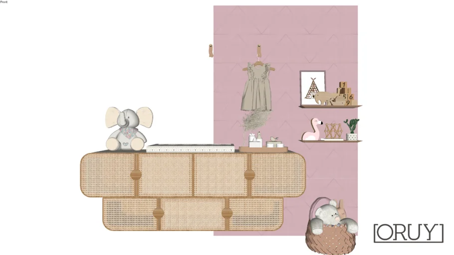 Trigone A3 ORUY painel quarto bebe berço cesta poltrona tapete infantil rosa menina