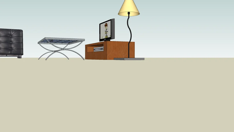 tv set with dvd lcd tv leather couch coffee mug on glass coffee table
