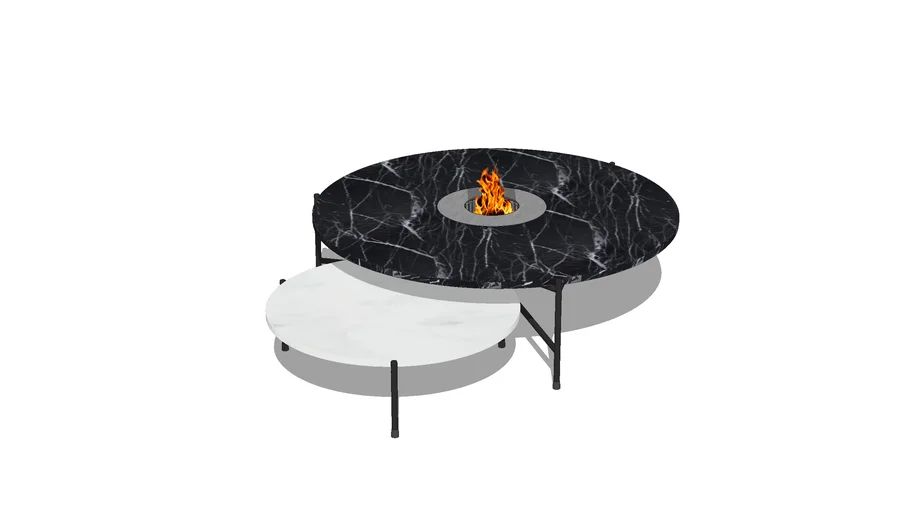 Lareira e Mesa de Centro Redonda Mármore Nero Marquina
