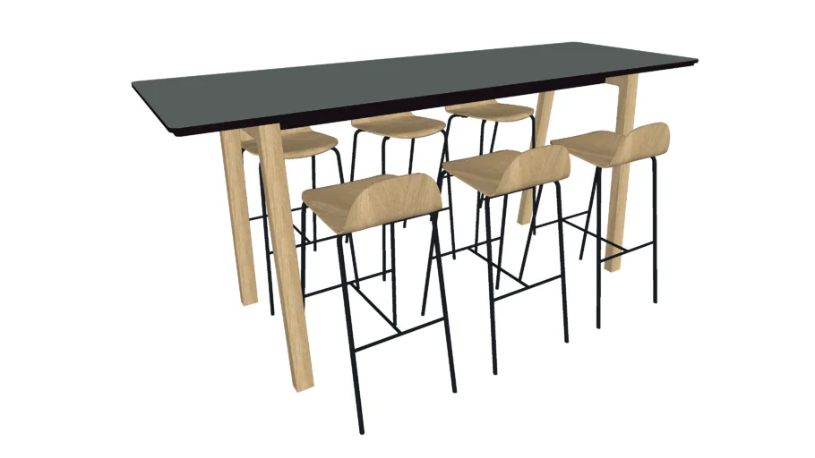 Facit High Table, W2400, D800 mm, NamNam Barstool, Low back, Metal Leg
