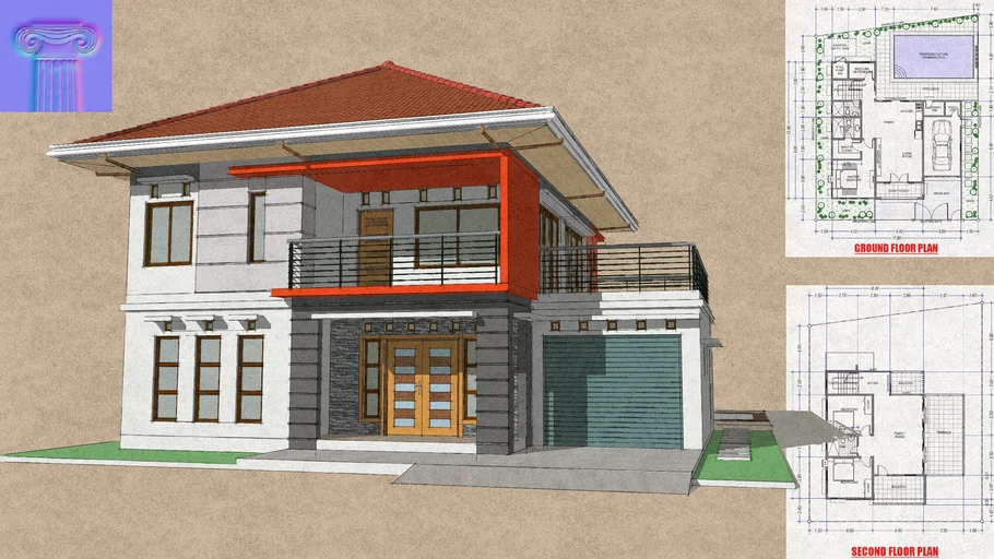 modern two story house with 3 bedroom and 3 baths