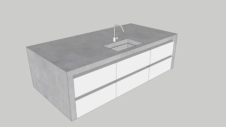 Concrete Kitchen Island With Wooden Kickboard