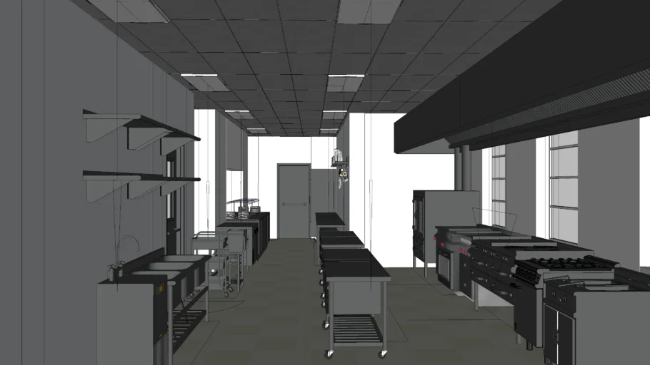 Commercial kitchen with accessories