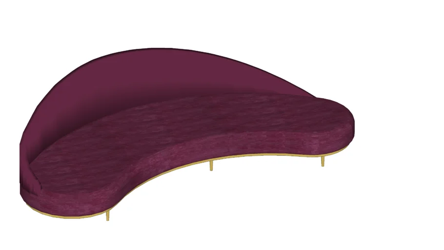 Sofa - Curved Low back Wine Velvet Brass Legs