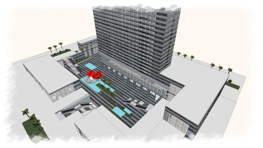 sky top hotel and sunken plaza
