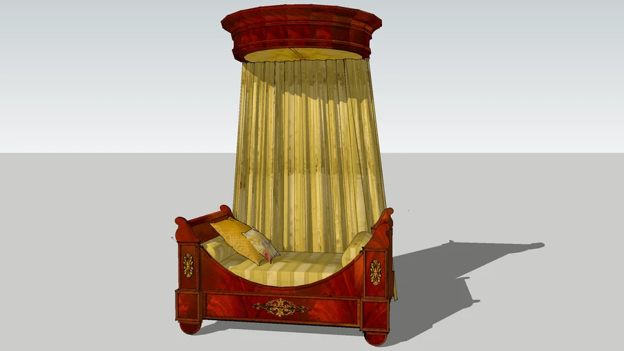 French Empire II Lit Bateau with Period Silk, ca 1835 with Baldechine